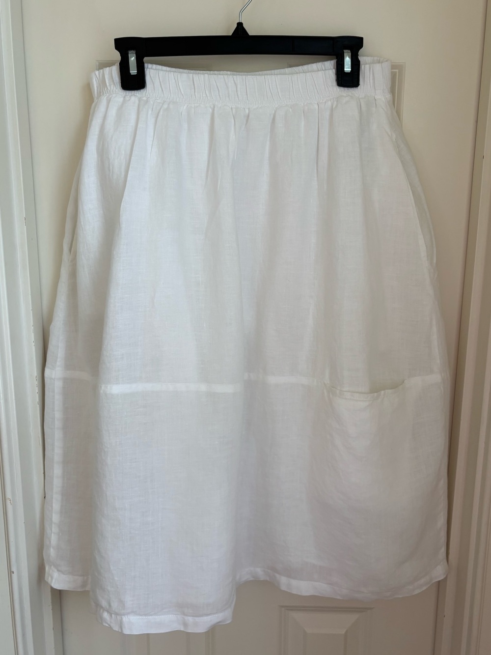 Eileen Fisher White Linen Elastic-Waist Pocket Skirt size PL